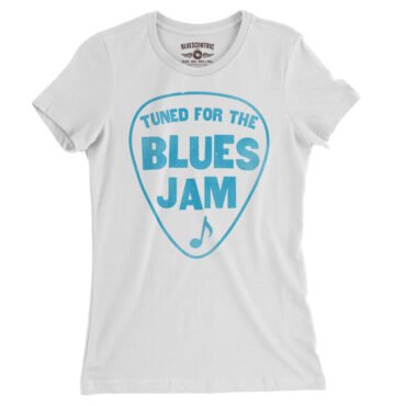 Tuned for the Blues Jam Ladies T-Shirt - Relaxed Fit - White