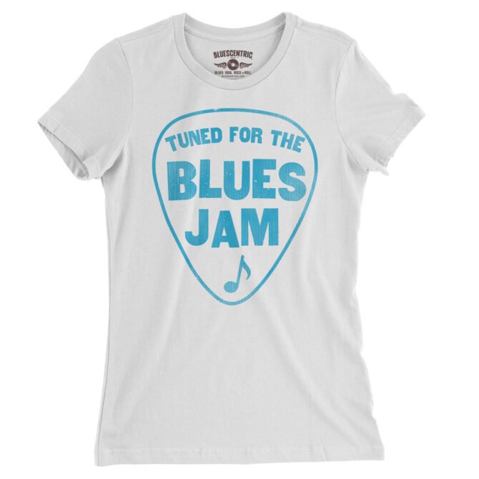 Tuned for the Blues Jam Ladies T-Shirt - Relaxed Fit - White