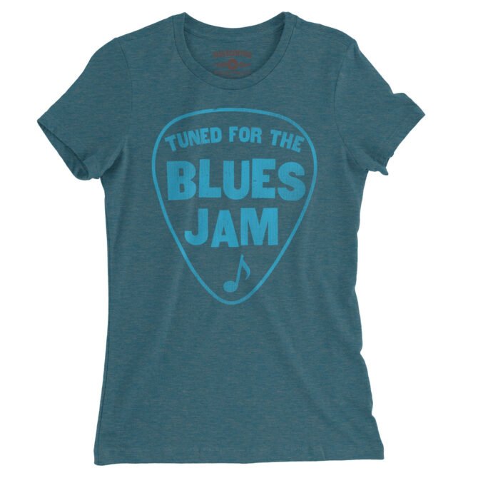 Tuned for the Blues Jam Ladies T-Shirt - Relaxed Fit - Heather Deep Teal