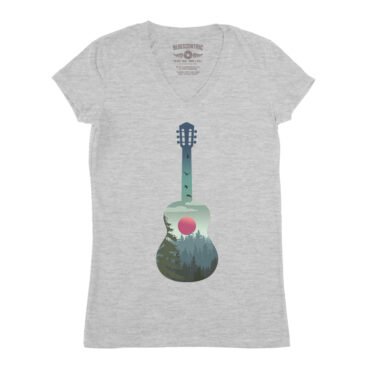 Guitar Pines Outdoors V-Neck T Shirt - Women's - Athletic Heather