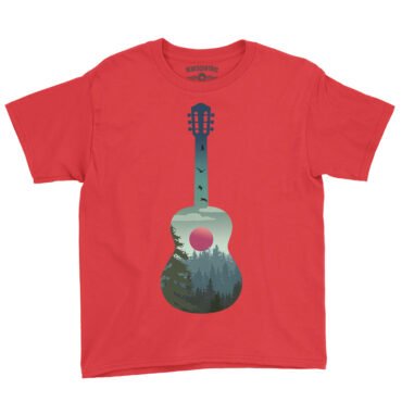 Guitar Pines Outdoors Youth T-Shirt - Lightweight Children & Toddlers - Red