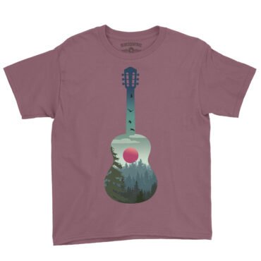 Guitar Pines Outdoors Youth T-Shirt - Lightweight Children & Toddlers - Heather Maroon