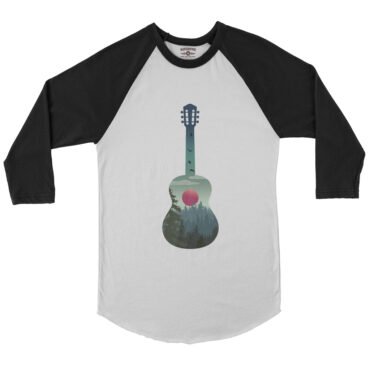 Guitar Pines Outdoors Baseball T-Shirt - White-Black