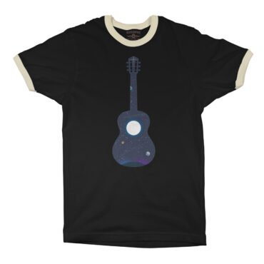 Guitar Moon Ringer T-Shirt - Black-Cream