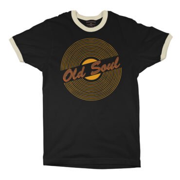 Old Soul Vinyl Record Ringer T-Shirt - Black-Cream