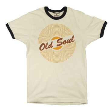 Old Soul Vinyl Record Ringer T-Shirt - Cream-Black