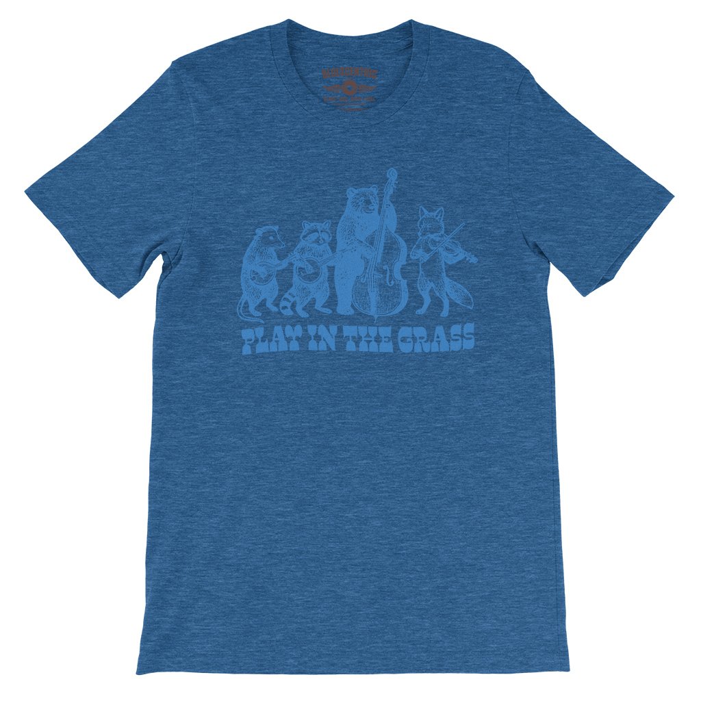 Play In the Grass Bluegrass T-Shirt - Lightweight Vintage Style - Heather True Royal