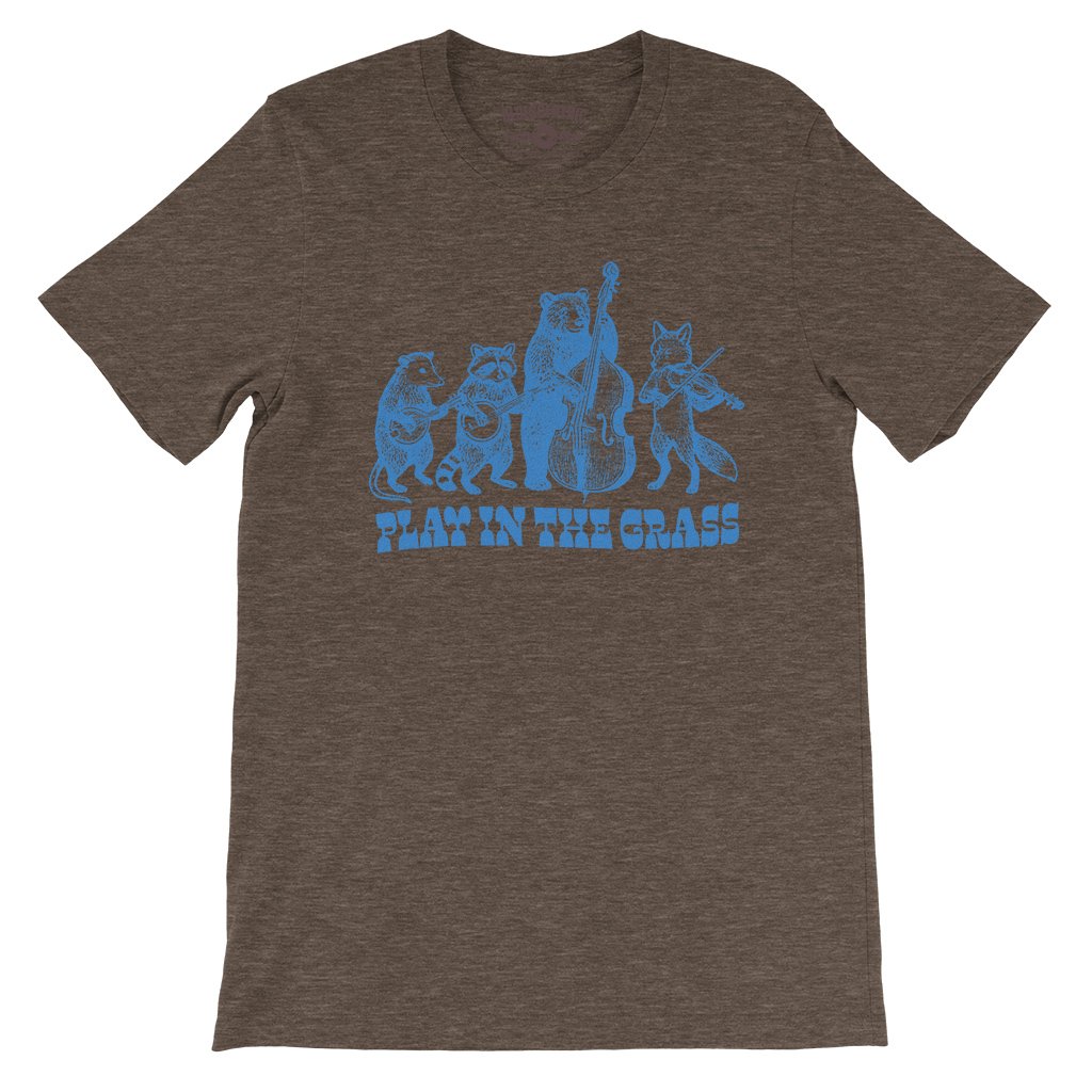 Play In the Grass Bluegrass T-Shirt - Lightweight Vintage Style - Heather Brown