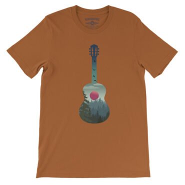 Guitar Pines Outdoors T-Shirt - Lightweight Vintage Style - Burnt Orange