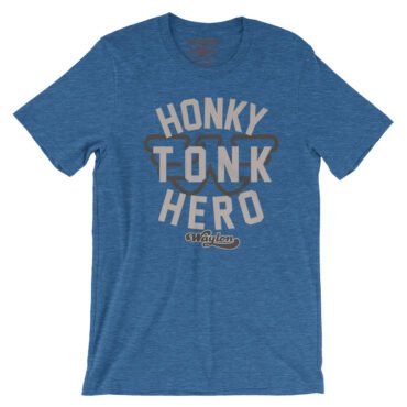 Honky Tonk Hero Waylon Jennings T-Shirt - Lightweight Vintage Style - Heather True Royal