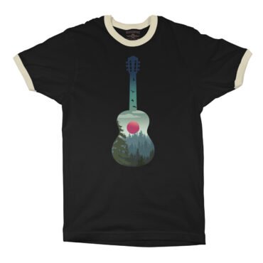 Guitar Pines Outdoors Ringer T-Shirt - Black-Cream