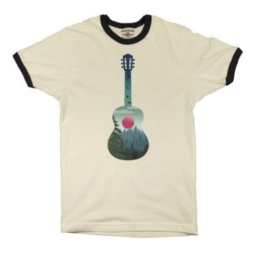 Guitar Pines Outdoors Ringer T-Shirt - Cream-Black