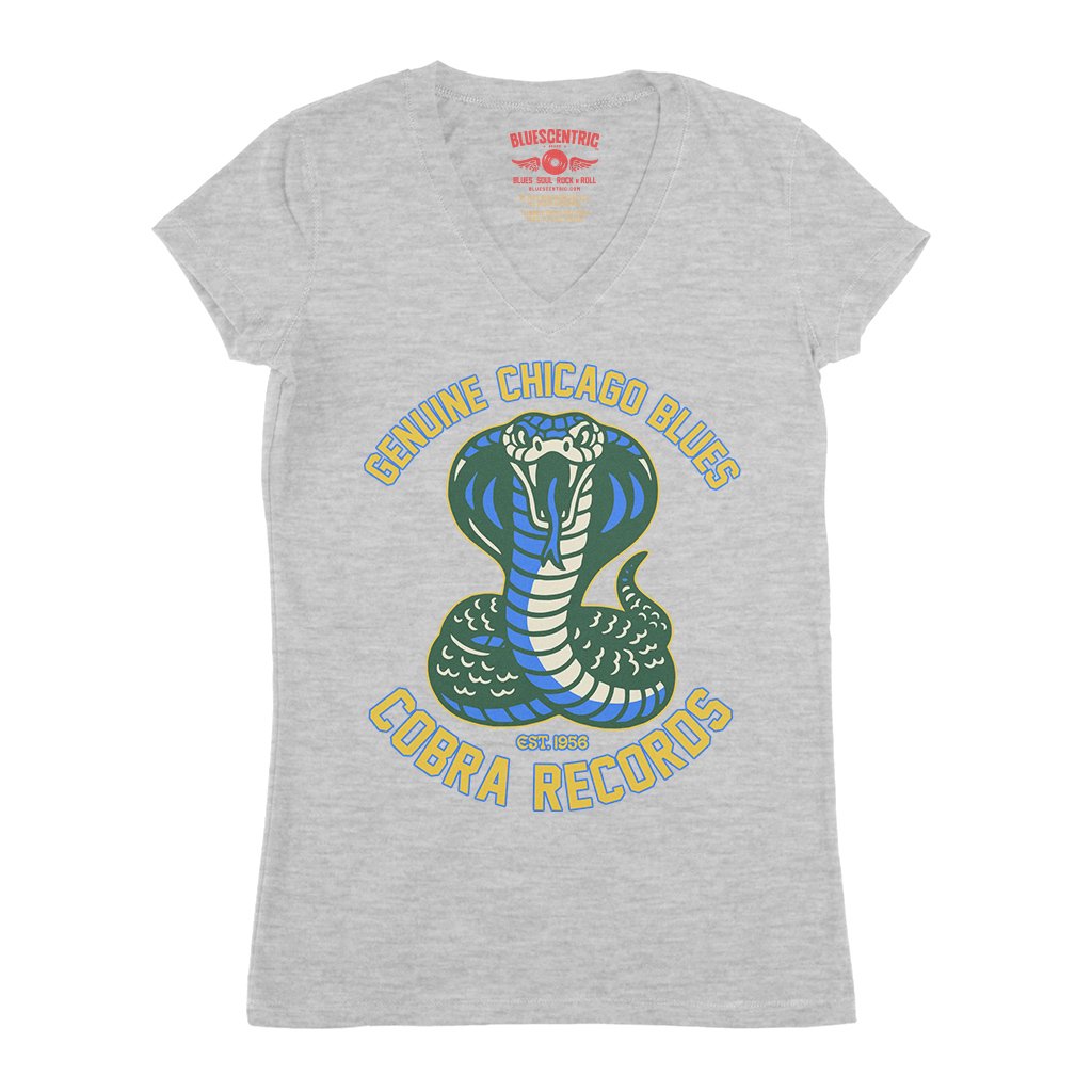 Cobra Records Genuine Chicago Blues V-Neck T Shirt - Women's - Athletic Heather