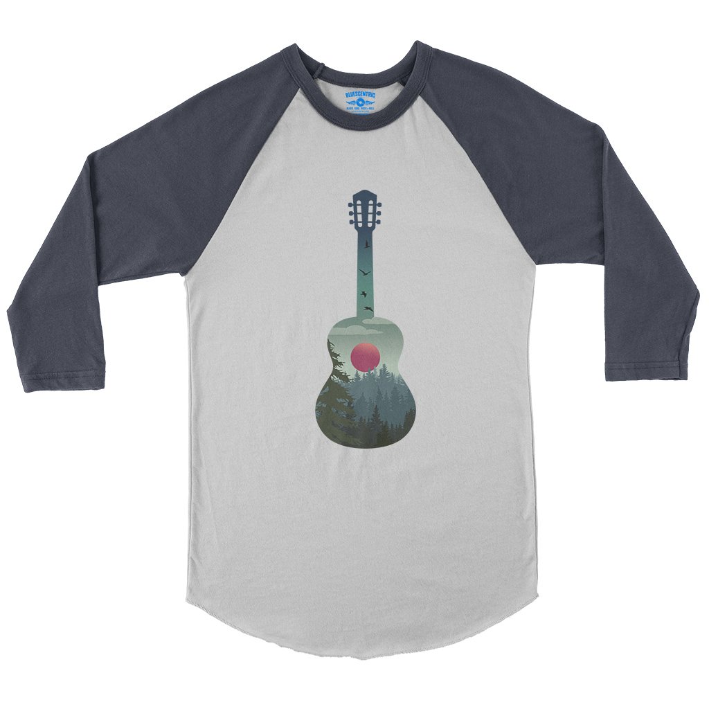 Guitar Pines Outdoors Baseball T-Shirt in White Navy