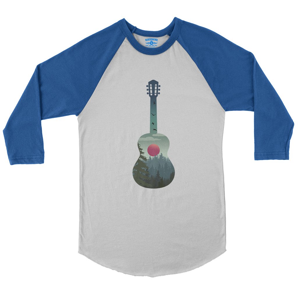 Guitar Pines Outdoors Baseball T-Shirt in White True Royal