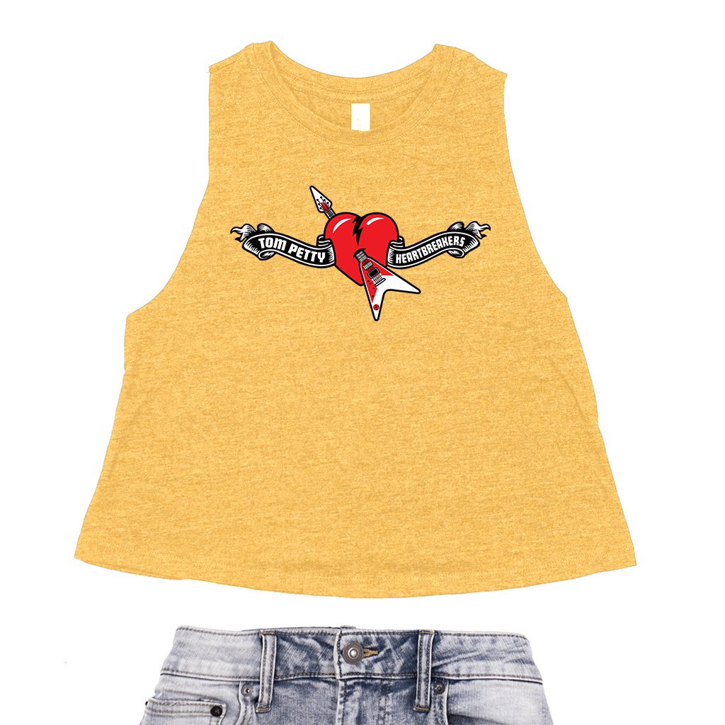 Tom Petty Hard Lines Logo Racerback Crop Top - Women's - Heather Mustard