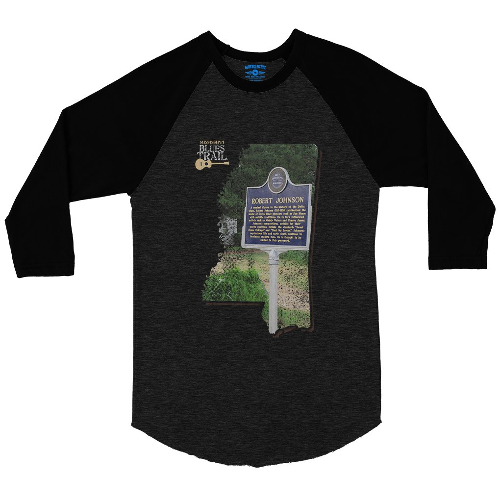 Robert Johnson Mississippi Blues Trail Baseball T-Shirt - Black-HBlack