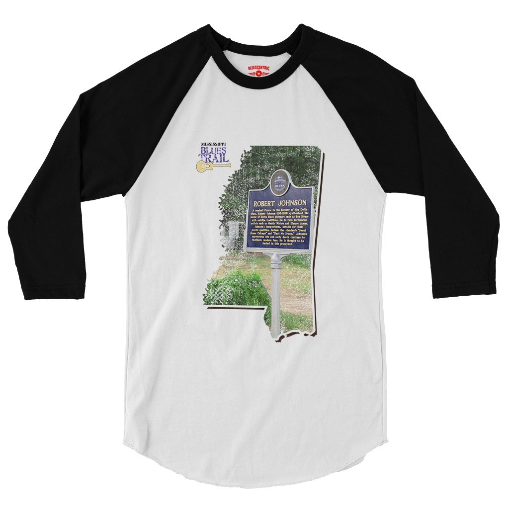 Robert Johnson Mississippi Blues Trail Baseball T-Shirt - White-Black