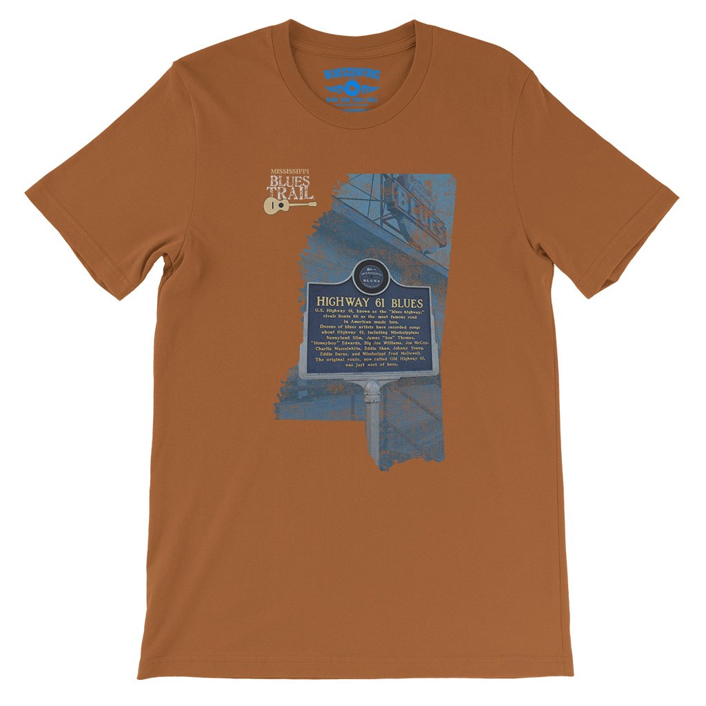 Highway 61 Blues Trail Marker T-Shirt - Lightweight Vintage Style - Burnt Orange