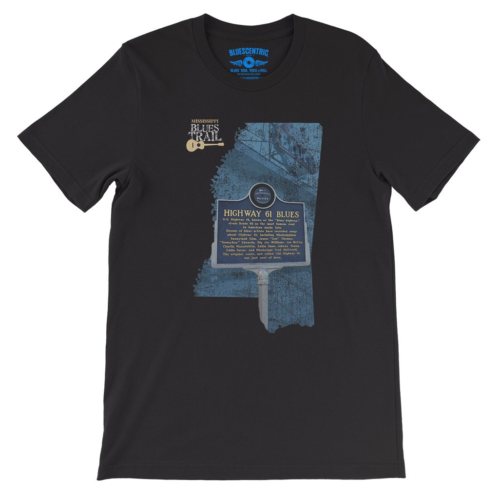 Highway 61 Blues Trail Marker T-Shirt - Lightweight Vintage Style - Black