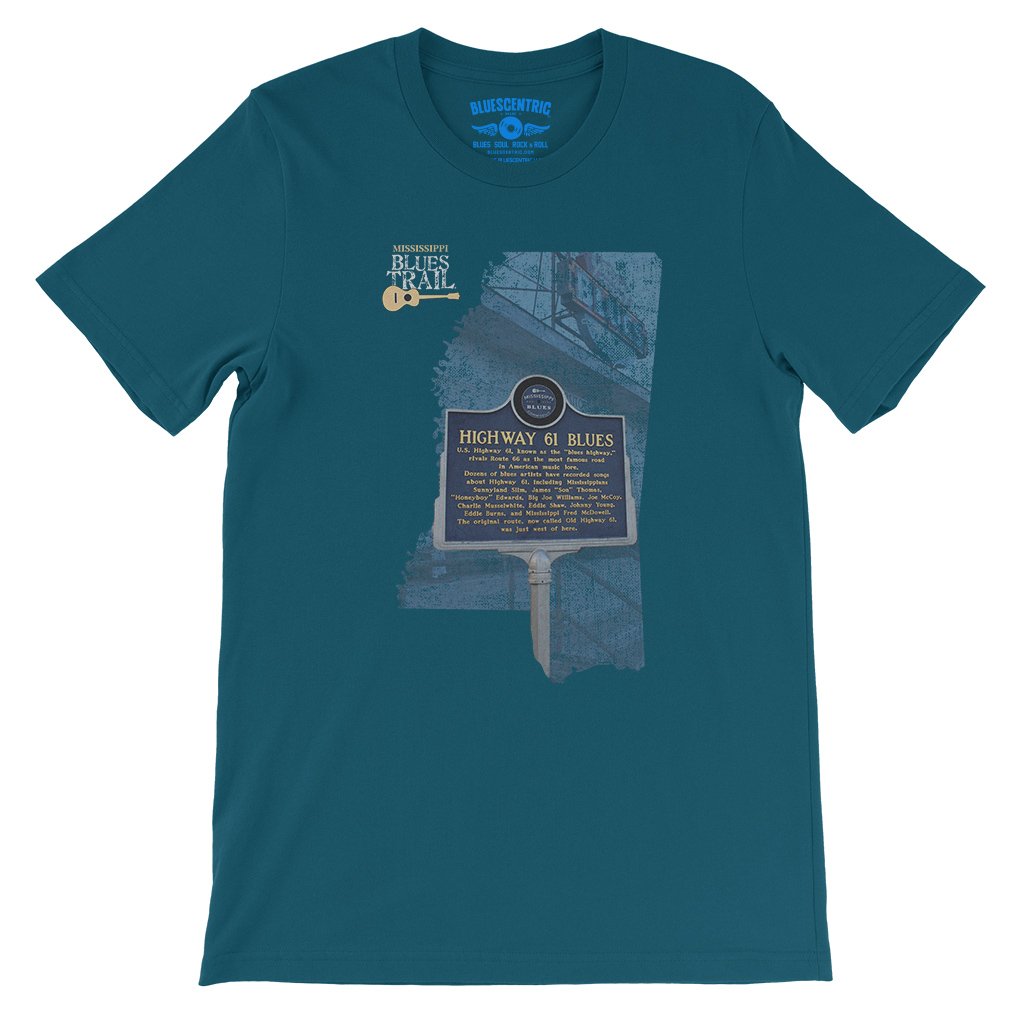Highway 61 Blues Trail Marker T-Shirt - Lightweight Vintage Style - Deep Teal