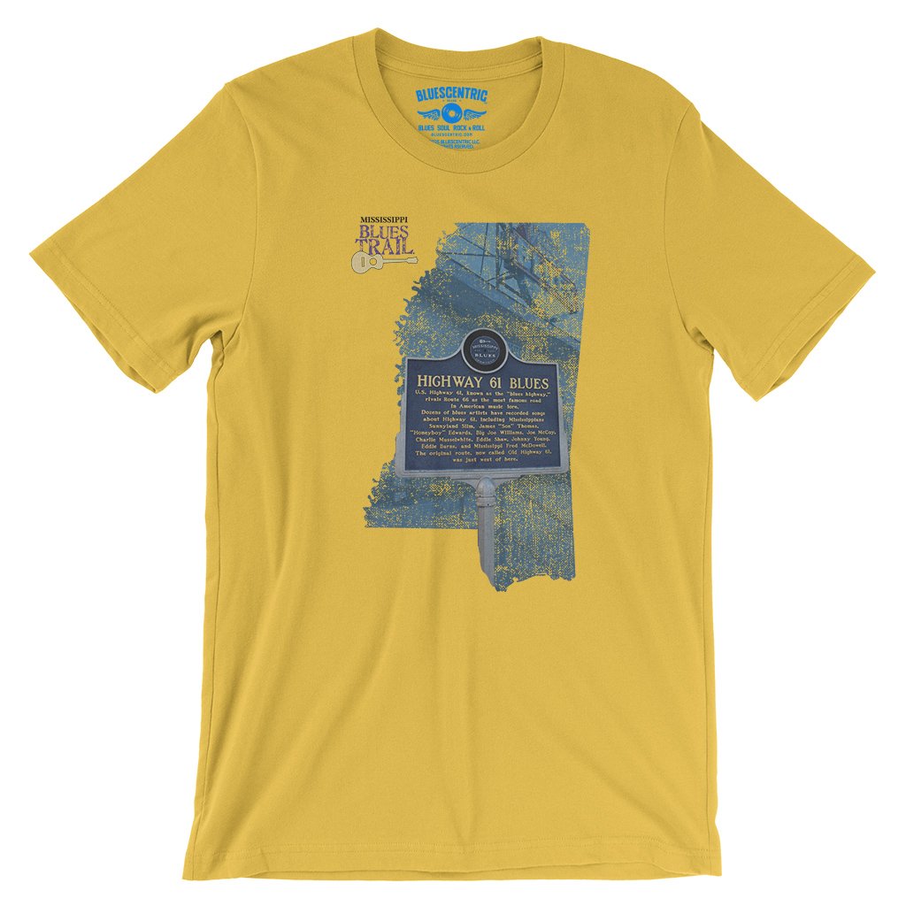 Highway 61 Blues Trail Marker T-Shirt - Lightweight Vintage Style - Maize Yellow