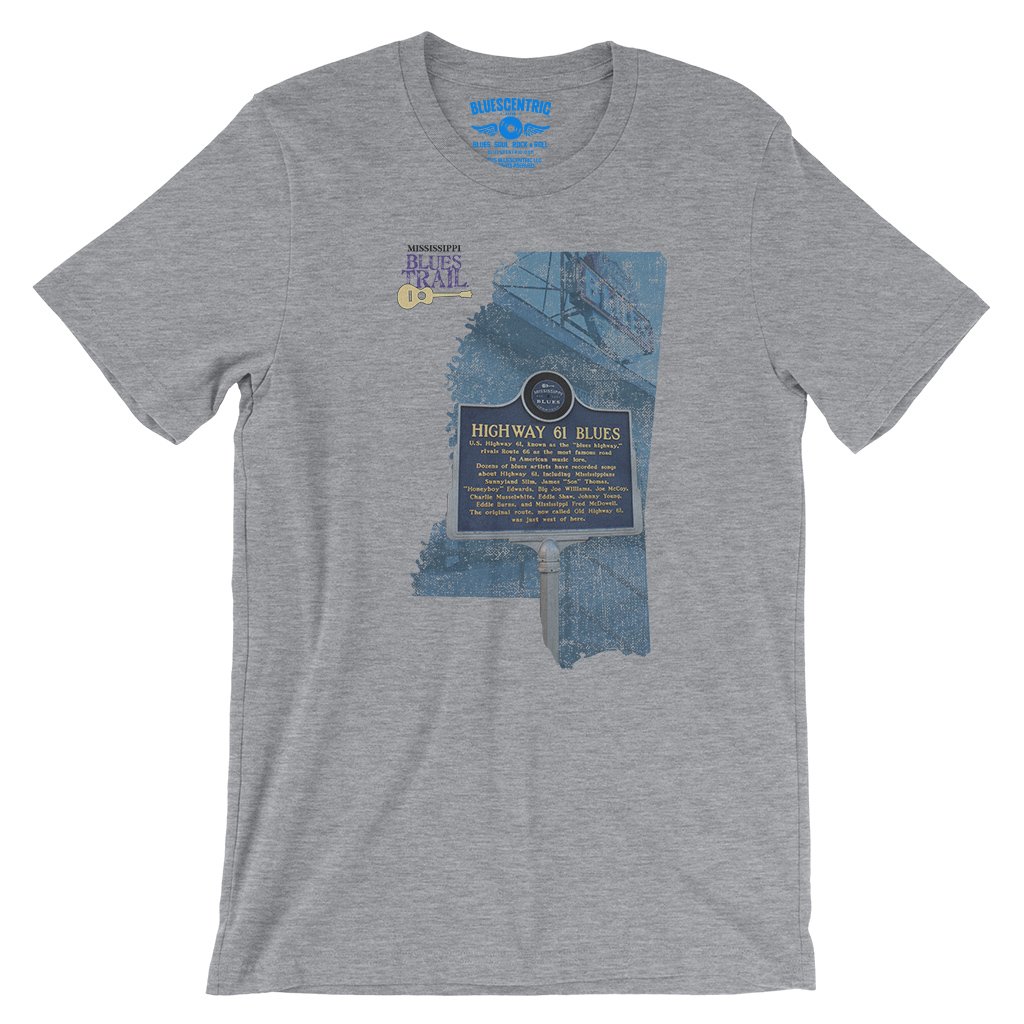Highway 61 Blues Trail Marker T-Shirt - Lightweight Vintage Style - Athletic Heather