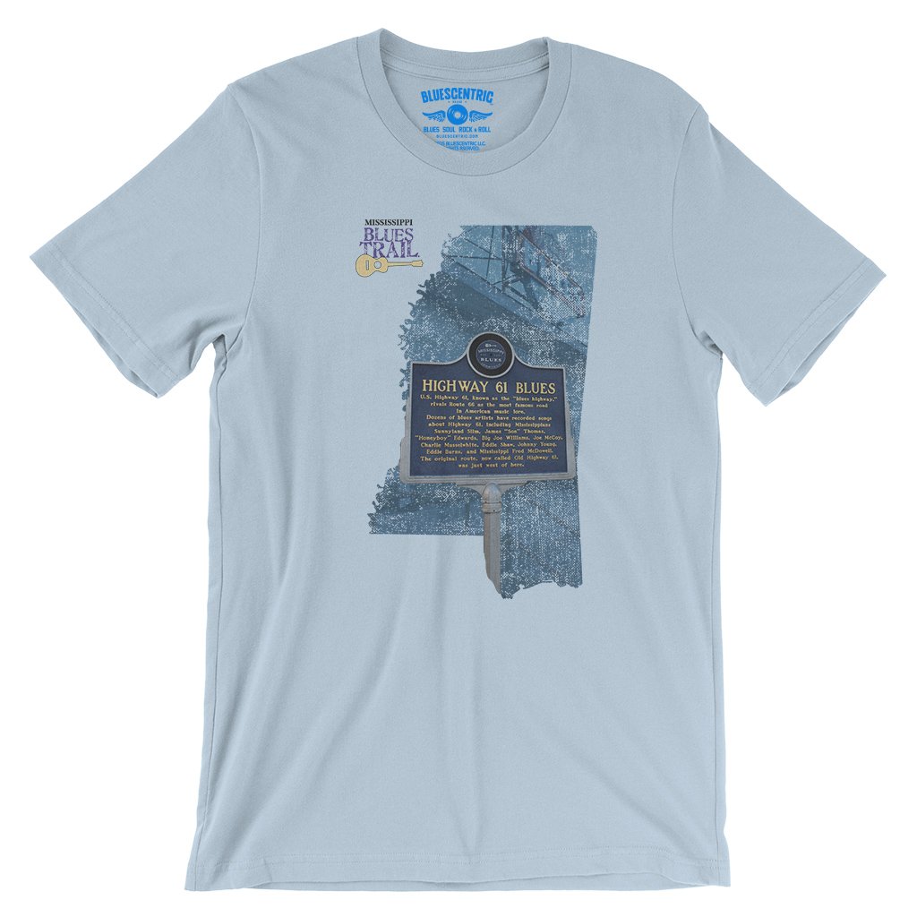 Highway 61 Blues Trail Marker T-Shirt - Lightweight Vintage Style - Light Blue