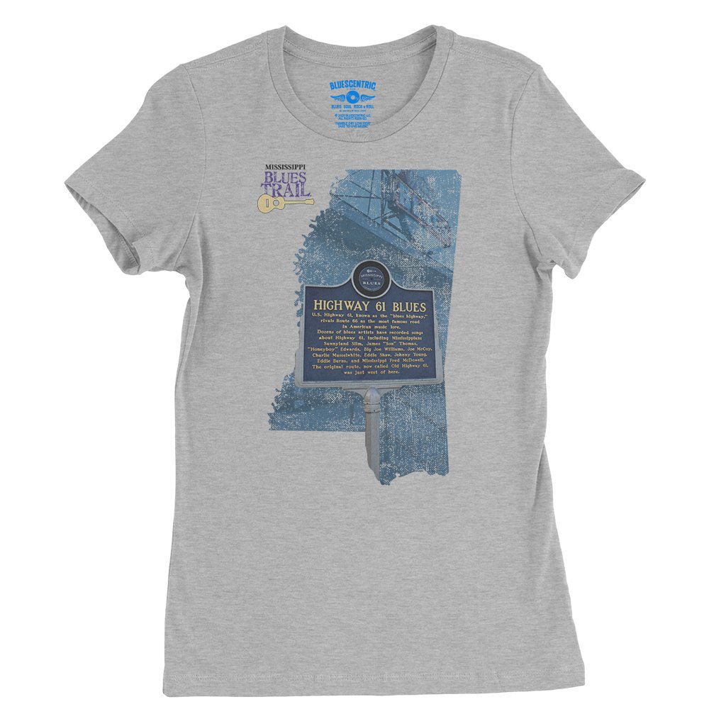 Highway 61 Blues Trail Marker Ladies T-Shirt - Relaxed Fit - Athletic Heather