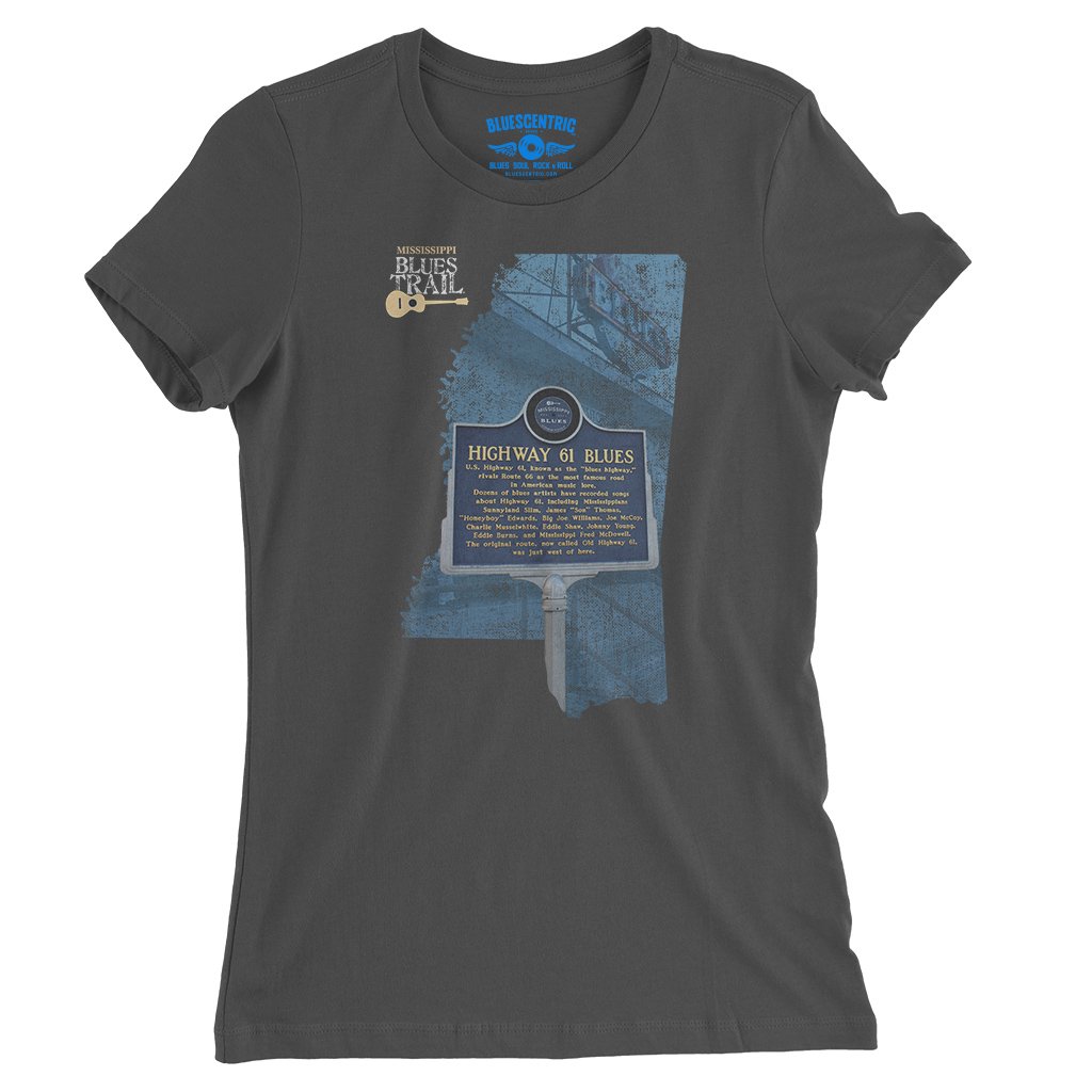 Highway 61 Blues Trail Marker Ladies T-Shirt - Relaxed Fit - Smoke