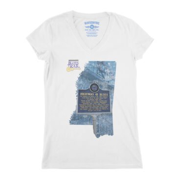 Highway 61 Blues Trail Marker V-Neck T Shirt - Women's - White