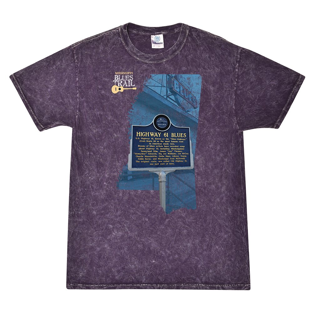 Highway 61 Blues Trail Marker Mineral Wash Shirt - Purple - Purple