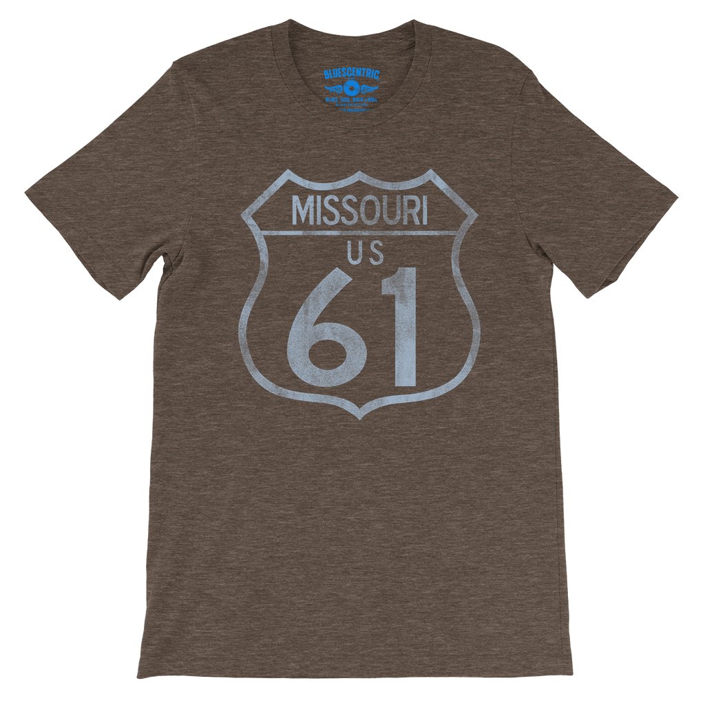 Highway 61 Missouri T-Shirt - Lightweight Vintage Style - Heather Brown