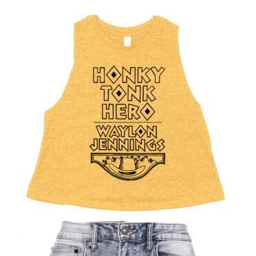 Waylon Jennings Honky Tonk Hero Racerback Crop Top - Women's - Heather Mustard