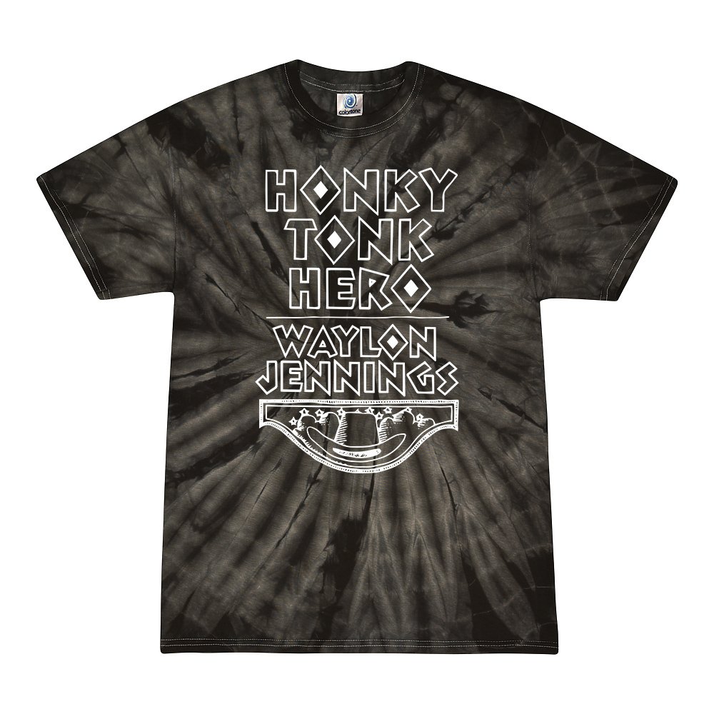 Waylon Jennings Honky Tonk Hero Tie-Dye T-Shirt - Black - Black