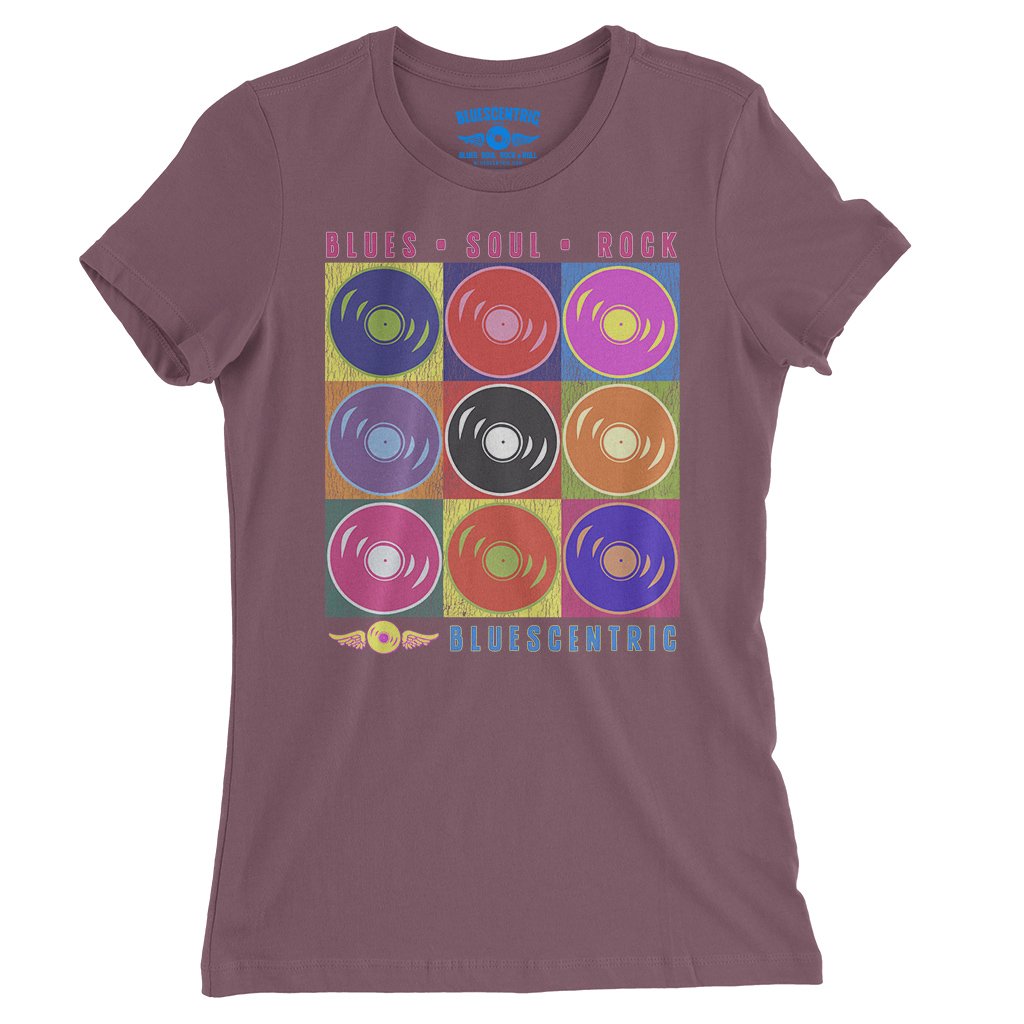 Bluescentric Pop Culture Vinyl Ladies T-Shirt - Relaxed Fit - Heather Maroon