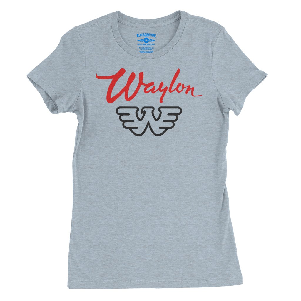 Waylon Jennings Logo Ladies T-Shirt - Relaxed Fit - Heather Prism Blue