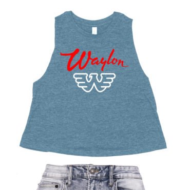 Waylon Jennings Logo Racerback Crop Top - Women's - Heather Deep Teal