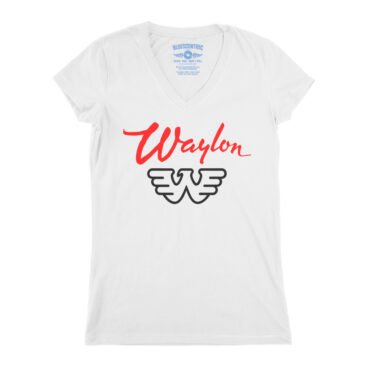 Waylon Jennings Logo V-Neck T Shirt - Women's - White