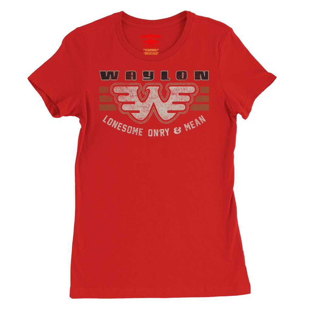 Waylon Jennings Lonesome Onry & Mean Ladies T-Shirt - Relaxed Fit - Red