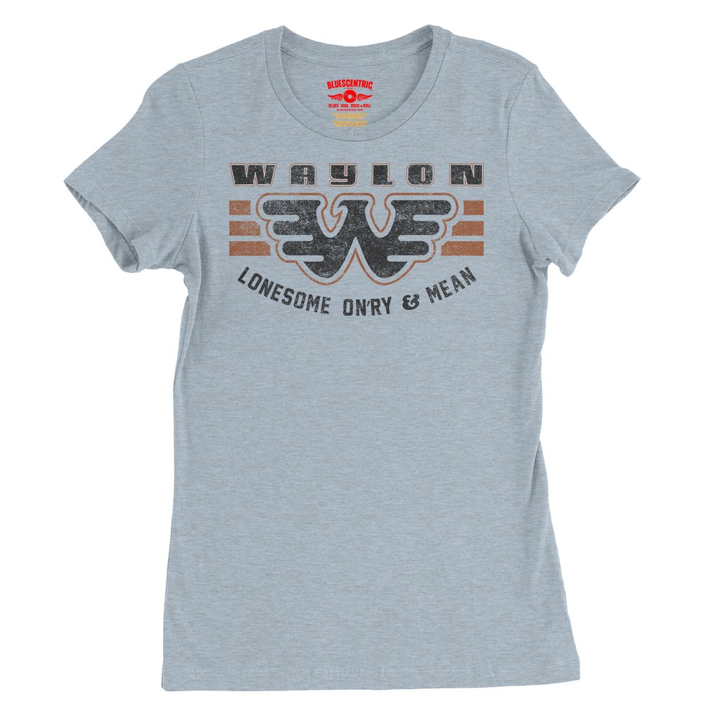Waylon Jennings Lonesome Onry & Mean Ladies T-Shirt - Relaxed Fit - Heather Prism Blue