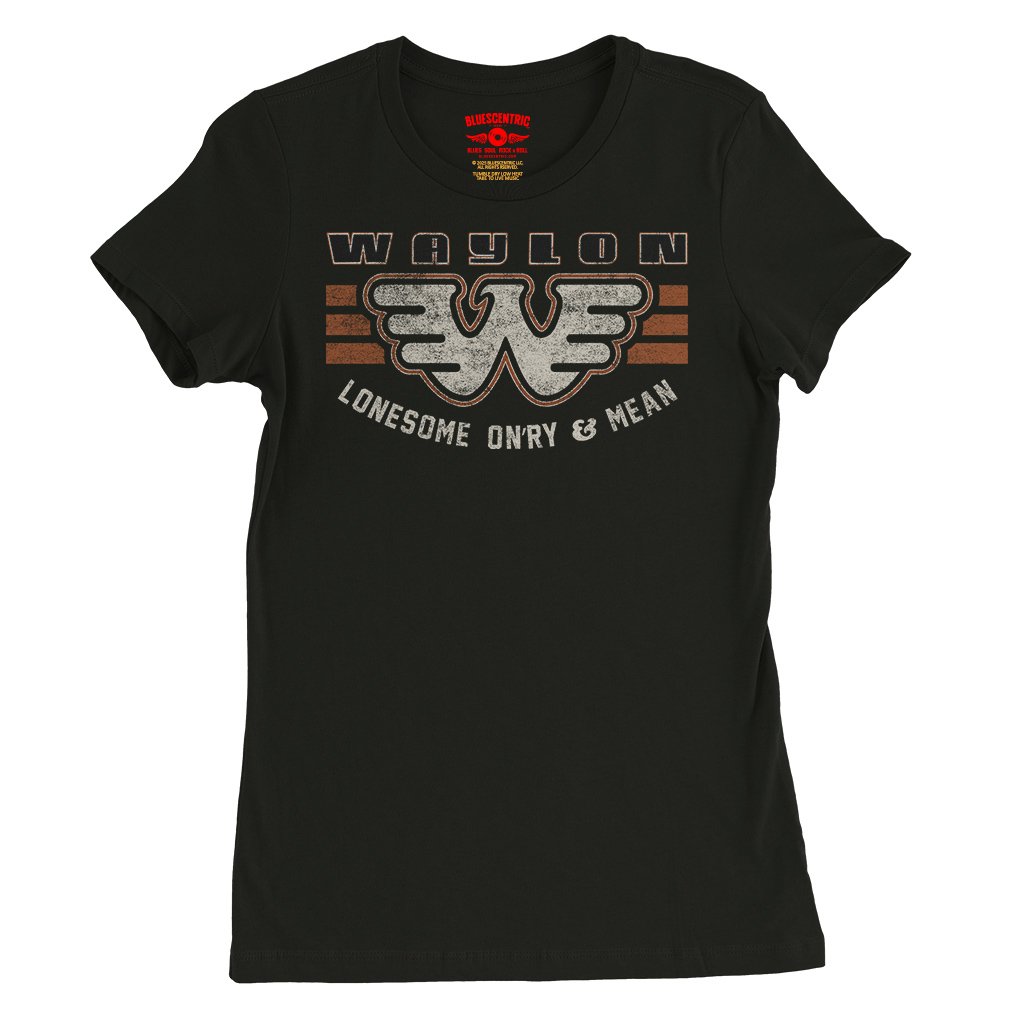 Waylon Jennings Lonesome Onry & Mean Ladies T-Shirt - Relaxed Fit - Vintage Black