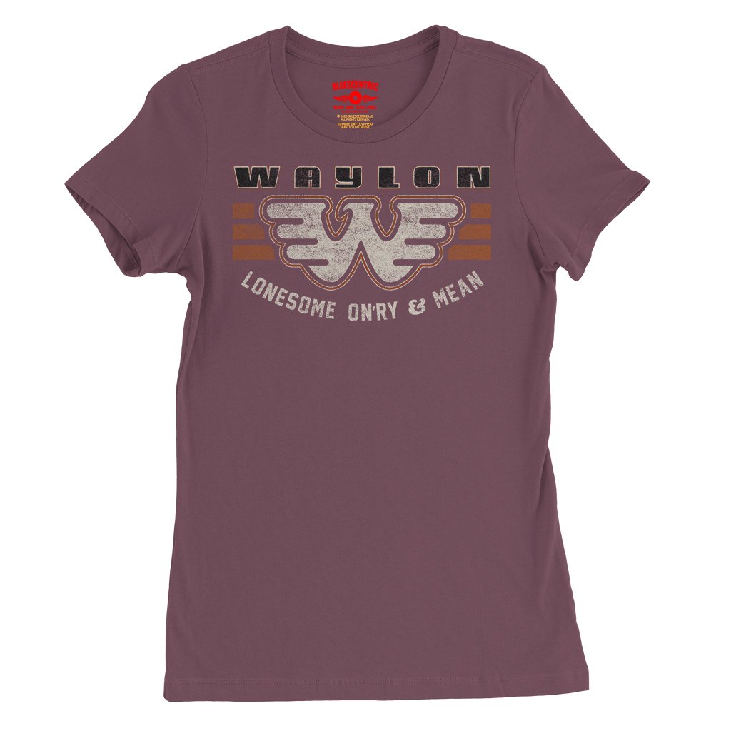 Waylon Jennings Lonesome Onry & Mean Ladies T-Shirt - Relaxed Fit - Heather Maroon