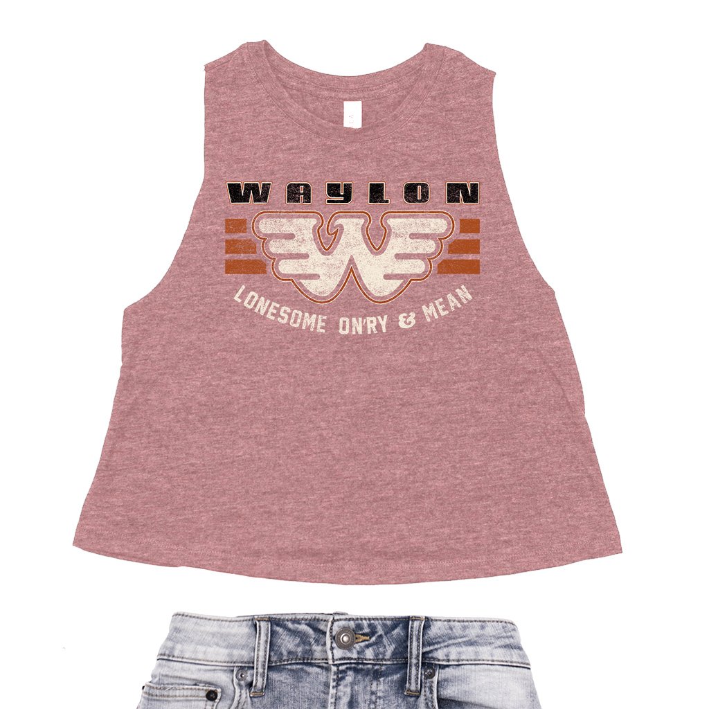 Waylon Jennings Lonesome Onry & Mean Racerback Crop Top - Women's - Heather Mauve