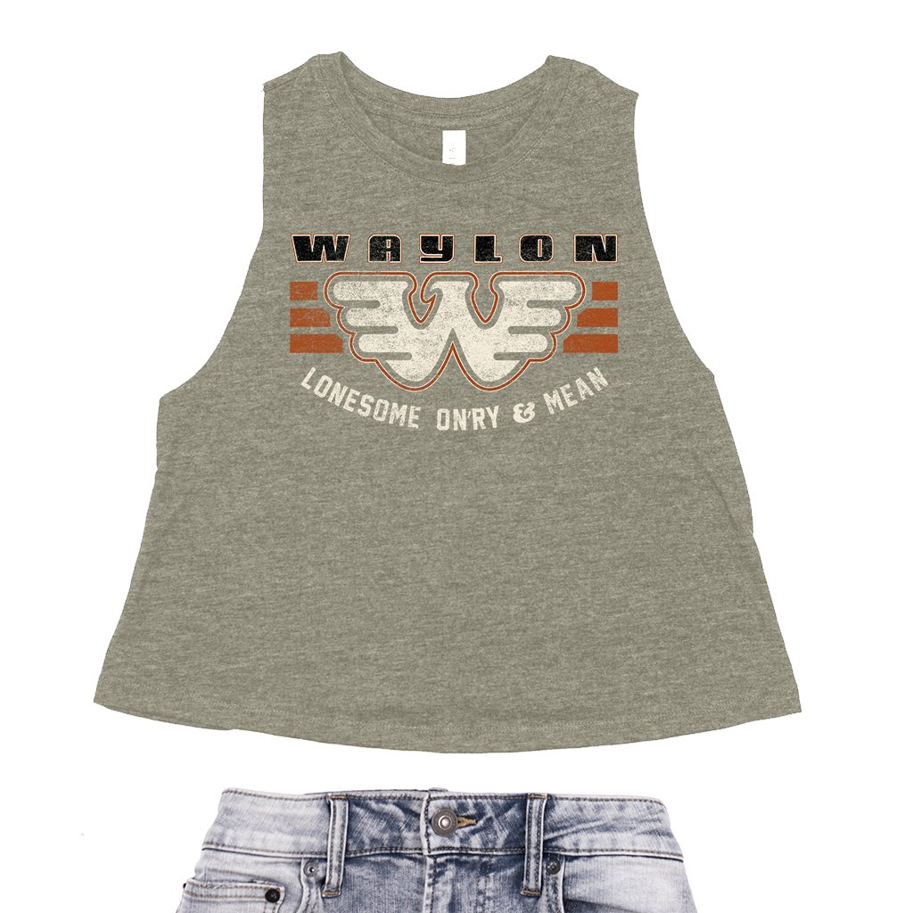 Waylon Jennings Lonesome Onry & Mean Racerback Crop Top - Women's - Heather Green