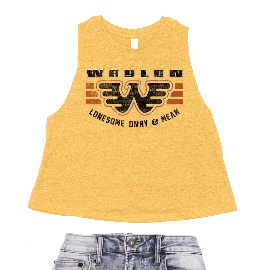 Waylon Jennings Lonesome Onry & Mean Racerback Crop Top - Women's - Heather Mustard
