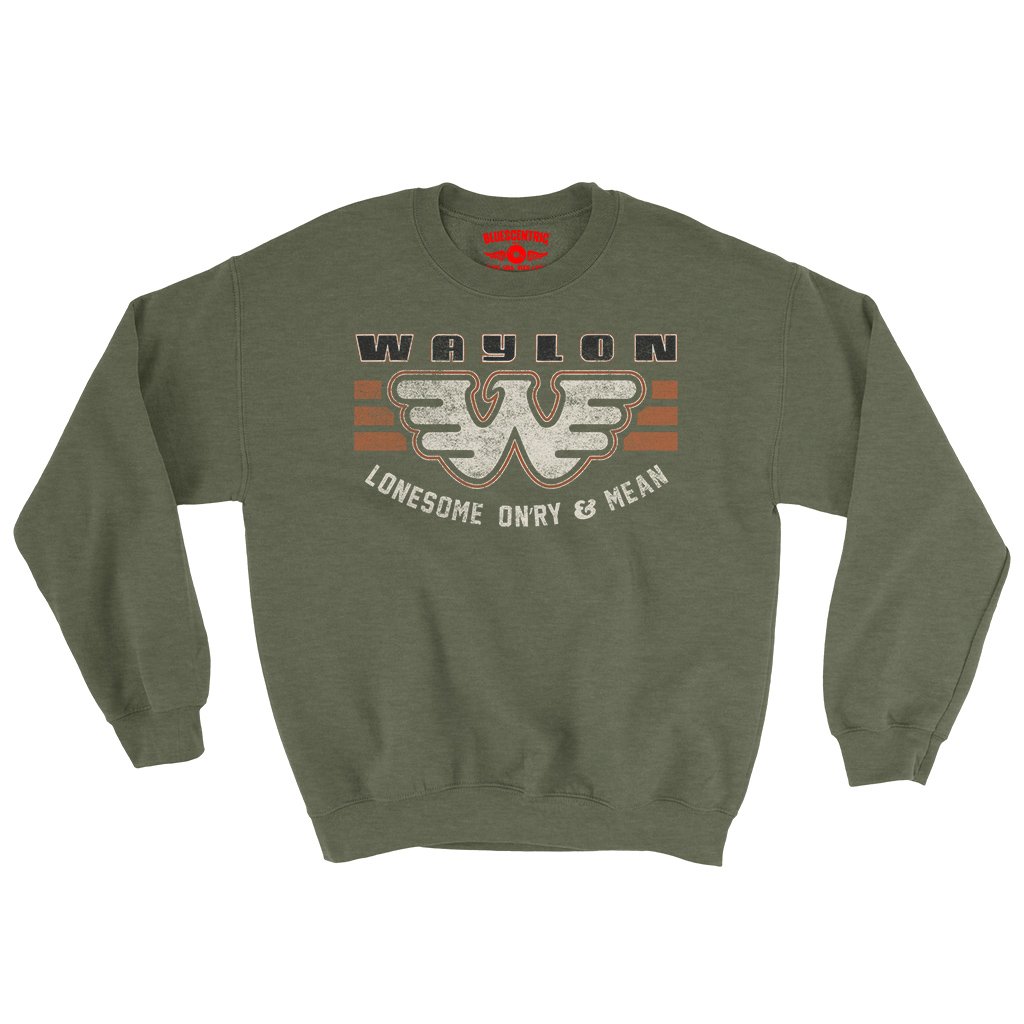 Waylon Jennings Lonesome Onry & Mean Crewneck Sweatshirt - Army Heather