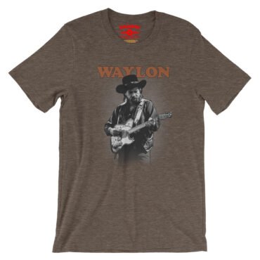 Waylon Jennings Guitar T-Shirt - Lightweight Vintage Style - Heather Brown