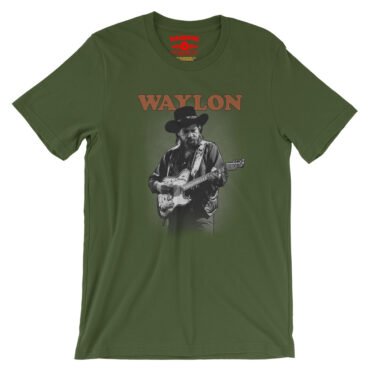 Waylon Jennings Guitar T-Shirt - Lightweight Vintage Style - Olive
