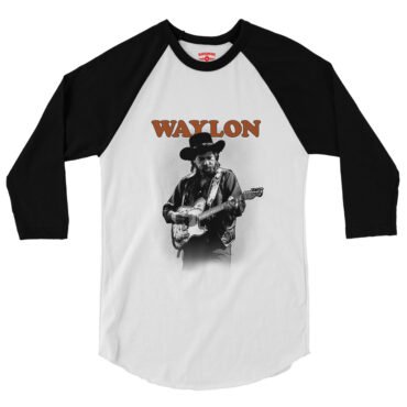 Waylon Jennings Guitar Baseball T-Shirt - White-Black